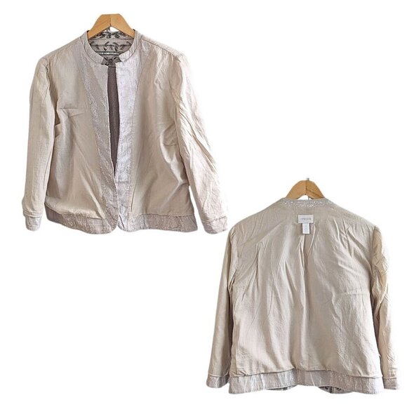 Vintage Y2K CHICOS Embellished Metallic Beige Aztec Beaded Cocktail Jacket Sz 1 - Picture 9 of 10